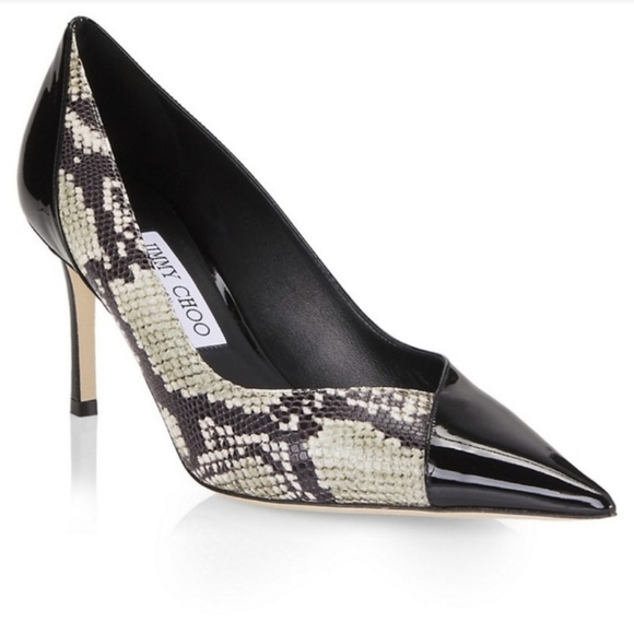 Jimmy Choo Cass 75 Snake-Printed Leather Pumps 37.5/7.5 - Picture 1 of 9